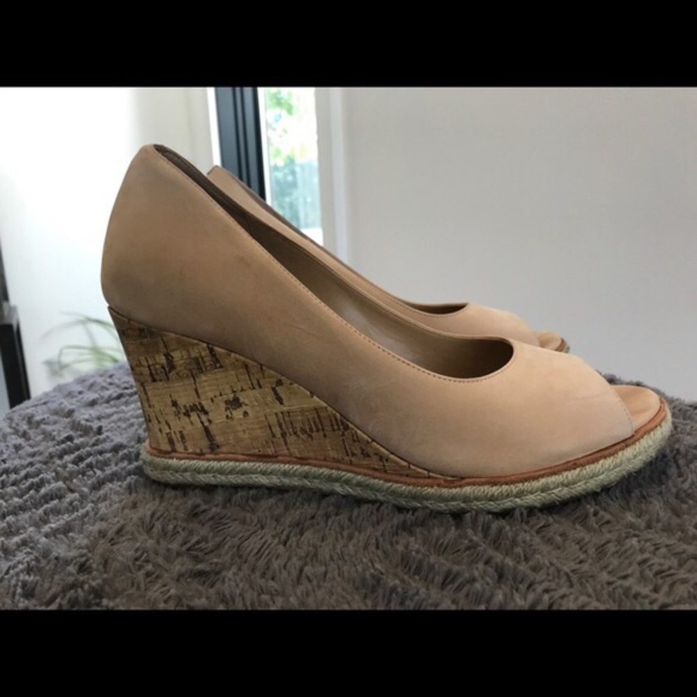 Cole Haan Nude Suede Wedges with cork heel